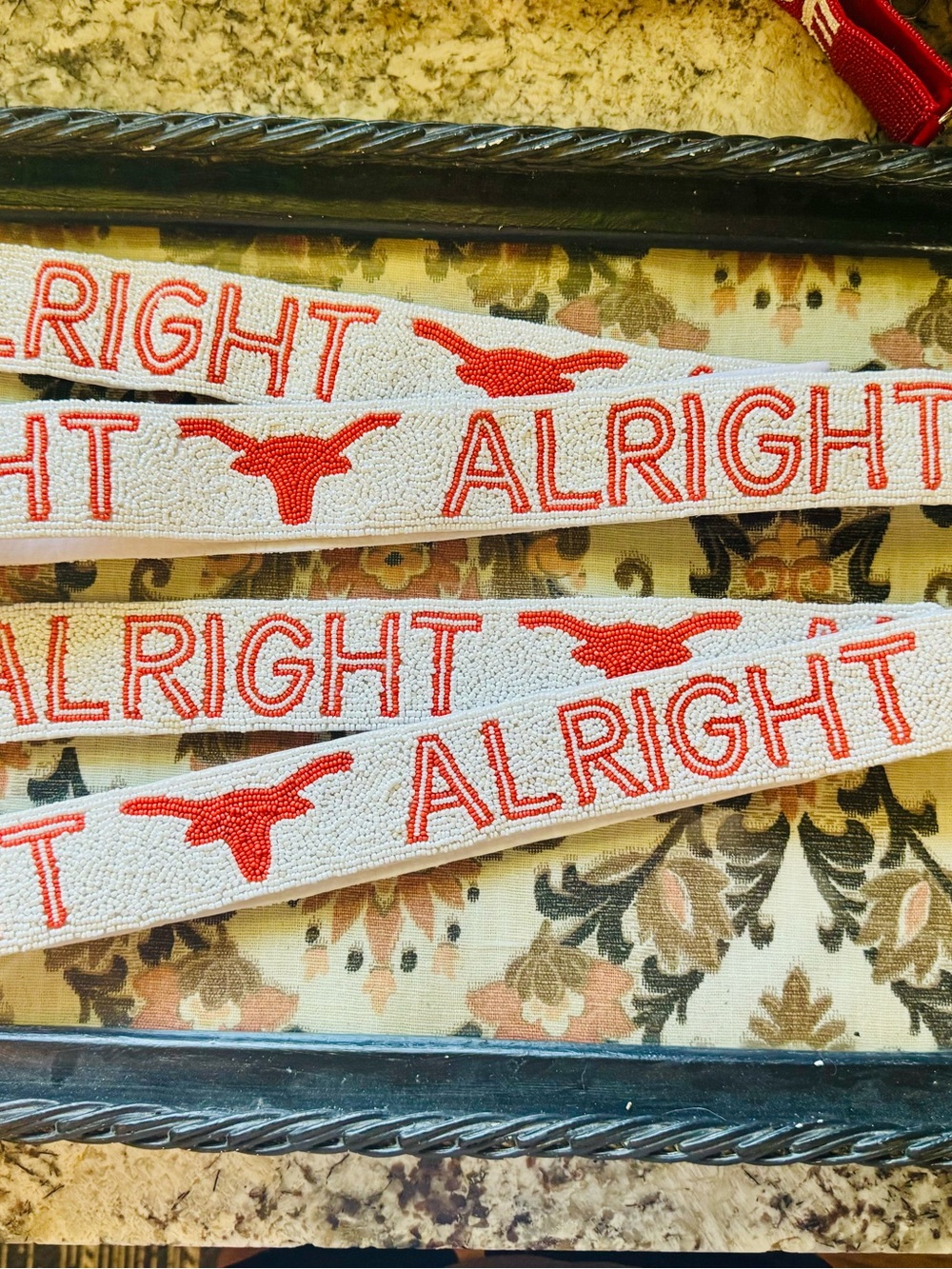 Texas Longhorns, ALRIGHT hand beaded game day purse strap with gold hardware.